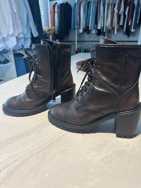 Thursday Boot Company Black coffee Leather Lace-Up Heeled Combat Boots
